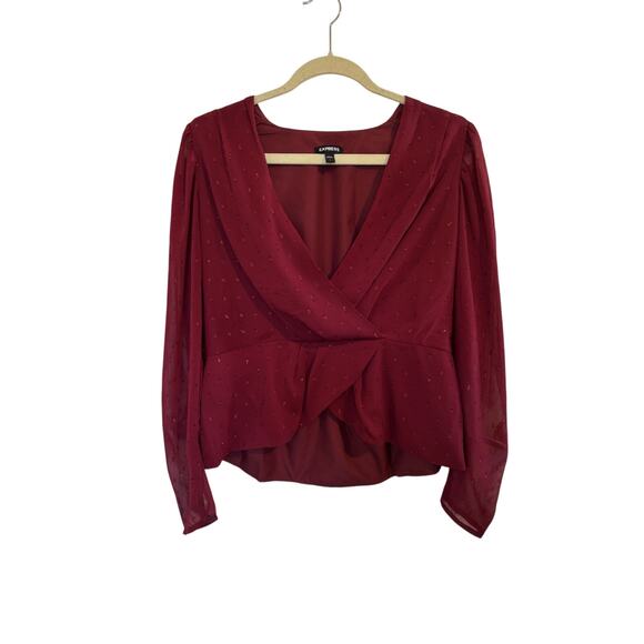 Express Burgundy Romantic Sheer Sleeve Top Size Large Whimsigoth Goth Coquette - Picture 1 of 6